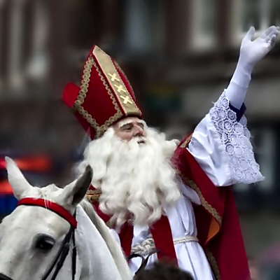 Sinterklaas in The Netherlands riding his white horse