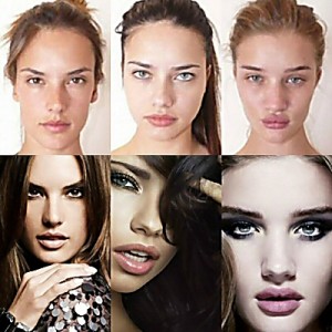 Victoria’s Secret models before and after makeup and retouching